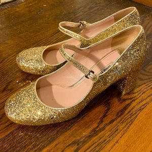 Mini Miu Size 37 gold glitter Mary Janes